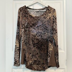 LOGO by Lori Goldstein Printed Knit Top with Solid Godets